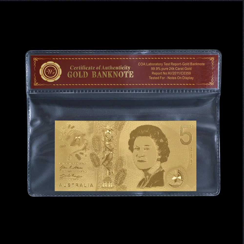 Золотая фольга для банкнот WR Australia 1/2/5/10/50/100/500 долларов с рамкой Coa искусственные