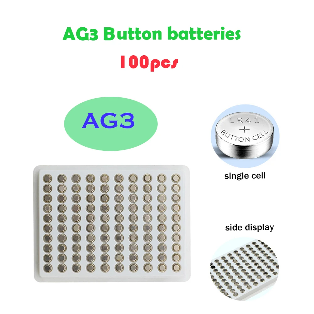 

100PCS AG3 35mAh SR41 192 Cell Coin Battery 1.55V Alkaline L736 384 392 SR41SW CX41 LR41 Button Batteries For Watch Toys Remote