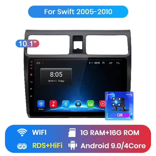 Junsun V1 2G+ 32G Android 9,0 DSP автомобильный Радио мультимедийный плеер для Suzuki Swift 2003-2010 2007 навигация gps 2 din DVD - Цвет: WIFI (1GB 16GB)