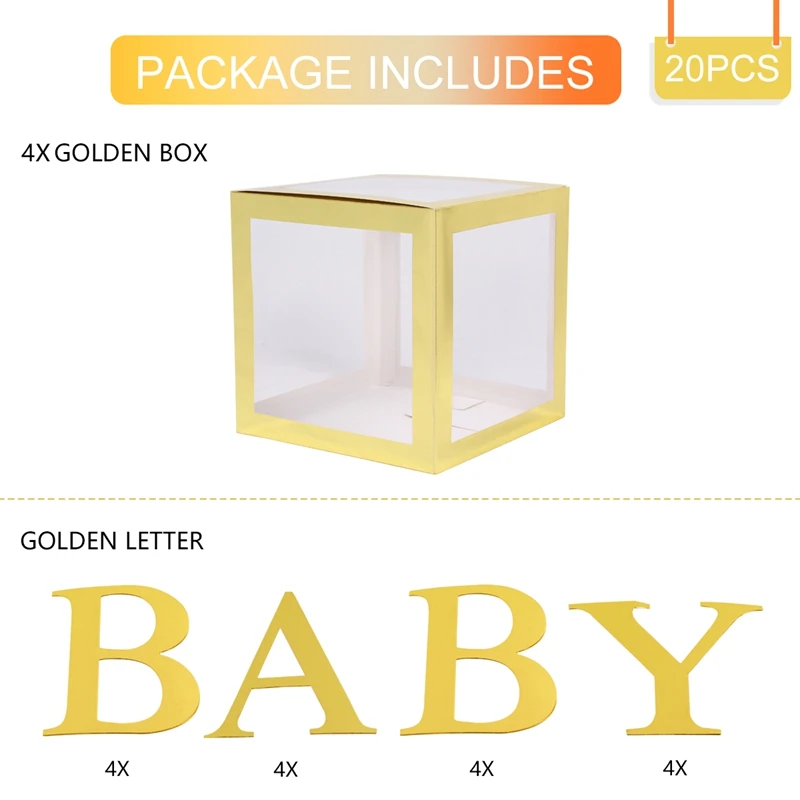 Golden transparent Золотая коробка, прозрачная, с именем, возраст, коробка для девочек и мальчиков, для детского душа, украшения для ребенка 1, 1, 1, 1, для дня рождения, Декор, подарок, принадлежности для детского душа - Цвет: Golden transparent