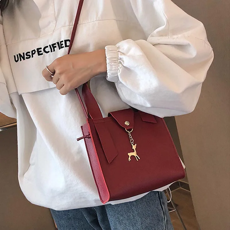 Женская маленькая квадратная сумка из искусственной кожи декор в виде оленя