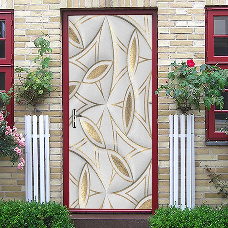 

Door Sticker Golden Leather Texture 3D Wallpaper Modern Design PVC Self-adhesive Waterproof Posters Murals Home Decor Decal