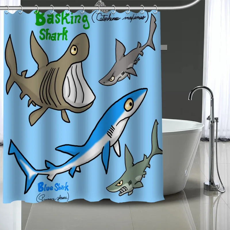 Водонепроницаемая занавеска для душа регулируемая художественная в виде акулы