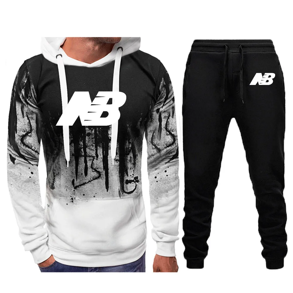 

2021 Autumn And Winter New Men's Ink-Splashing Printing Casual Sweater Long-Sleeved Hooded Sweater Hooded Sweater Jacket Suit