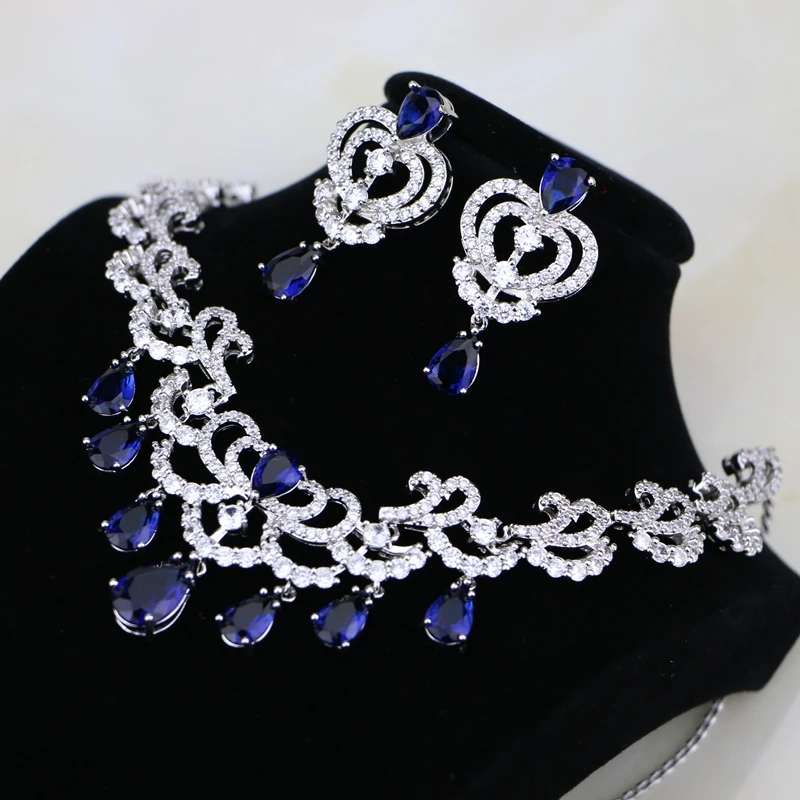 Комплект из колье и серёг с фианитом|necklace set|pendant necklace setjewelry wedding |