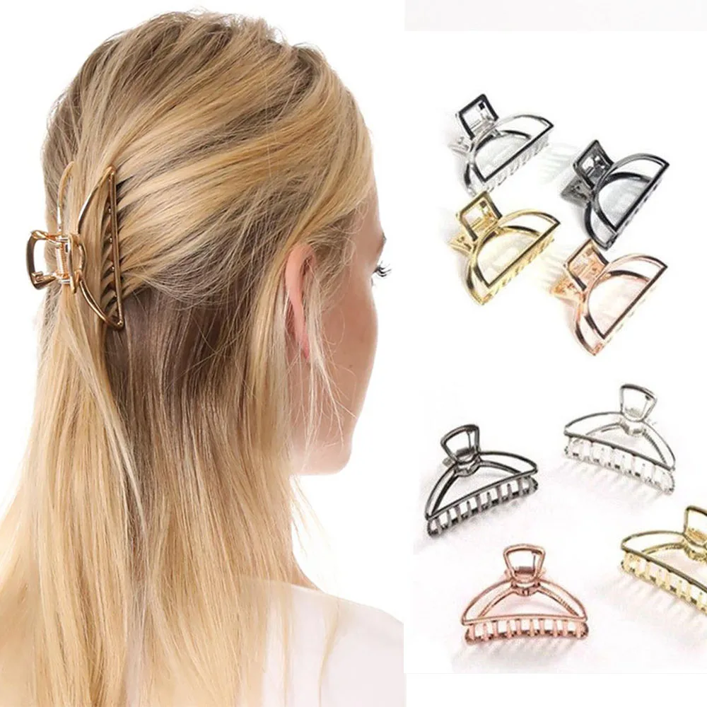 

Women Geometric Hair Claw Solid Color Hair Crab Retro Moon Shape Pearl Hair Clips Make UP Hair Accessories Small Size Hairpin