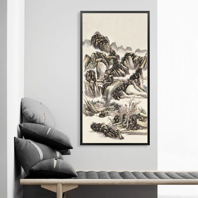 Китайский черно-белый пейзаж с видом на горы живопись по номерам художественные