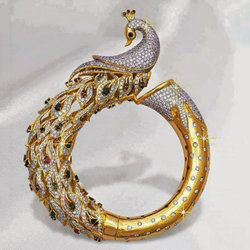 Изысканный Золотой Цвет кольца Павлин для женщин инкрустированные полный Xircon