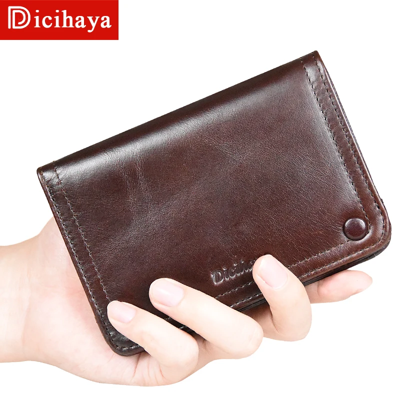 

DICIHAYA Design Brand Men Wallets 100% Genuine Leather Purse with Credit Card Holder Male Wallet Zipper Coin Pocket Photo Holder