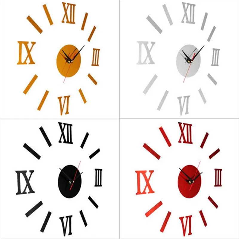 4 Colors Roman Letter scale Wall Clock Frame Mirror Surface Stickers Children Bedroom 3D DIY Decoration Detachable Art | Дом и сад