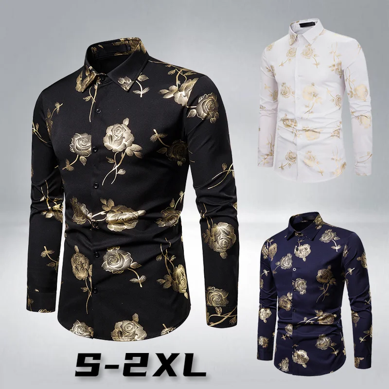 Mens Hipster Slim Long Sleeve Dress Shirt 2022 Luxurty Embroidery ...