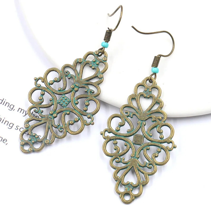 Античная бронза ярь Медянка патина цветочные серьги открытые богемные женские