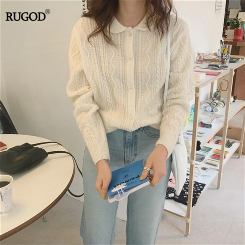 RUGOD 2019 Новый женский Тонкий Конопляный вязаный кардиган милый отложной воротник