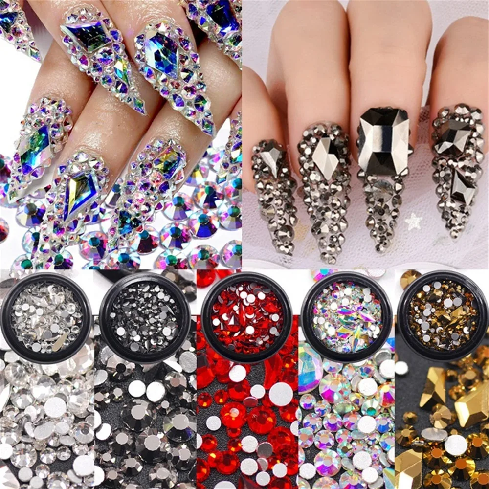 1Pc Glitter Crystal AB Rhinestones Glass Nail Swarovsky Charms 3D Nails Art Decorations Strass for | Красота и здоровье