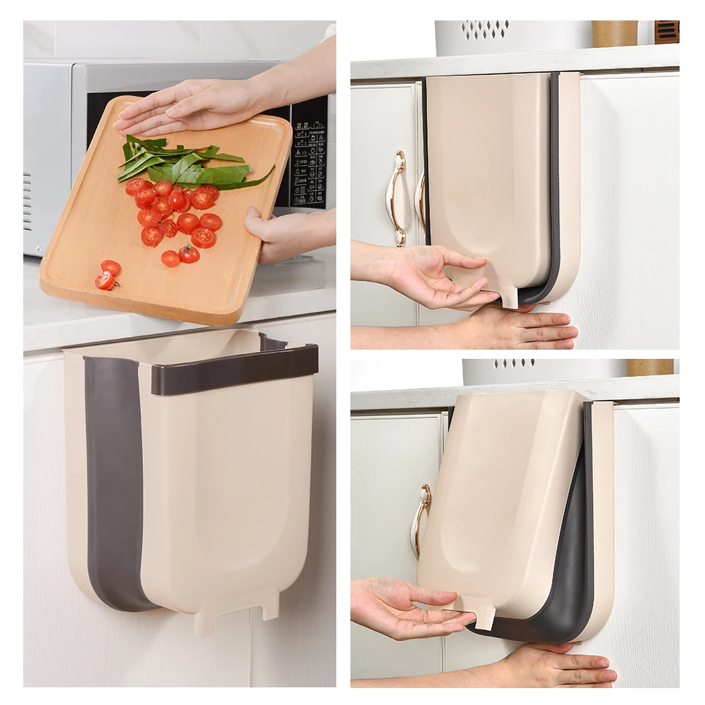 hanging trash can wall mounted folding kitchen cabinet door hanging waste bin poubelle de cuisine for kitchen bedroom rest room free global shipping
