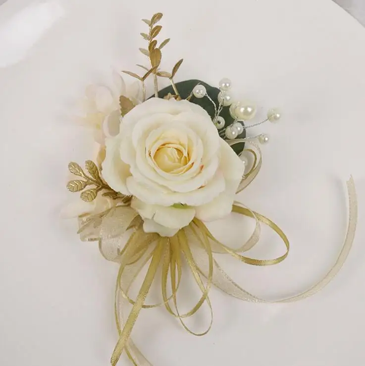 Boutonniere Бутоньерка на запястье, золото, шампань, роза, бутоньерки на выпускной, индивидуальный дизайн, сделай сам, подружка невесты, свадебный цветок, брошь для жениха - Цвет: Boutonniere
