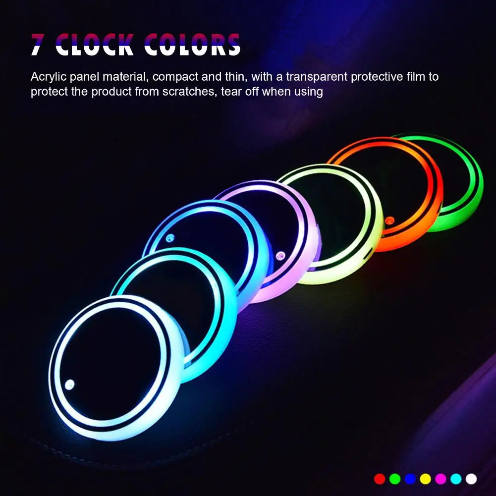 

LED Car Cup Holder Lights Car Coasters with 7 Colors Changing Light USB Charging Luminescent Cup Pad Atmosphere Lights Coaster