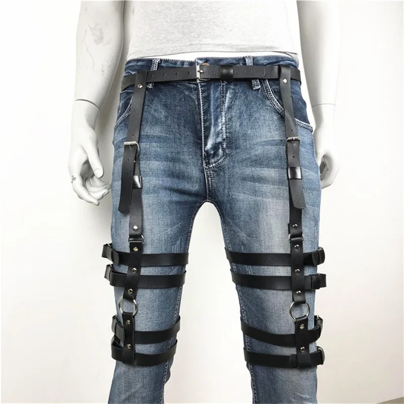 Готическая кожаная портупея для ног женское бондажное белье в стиле панк ремешок