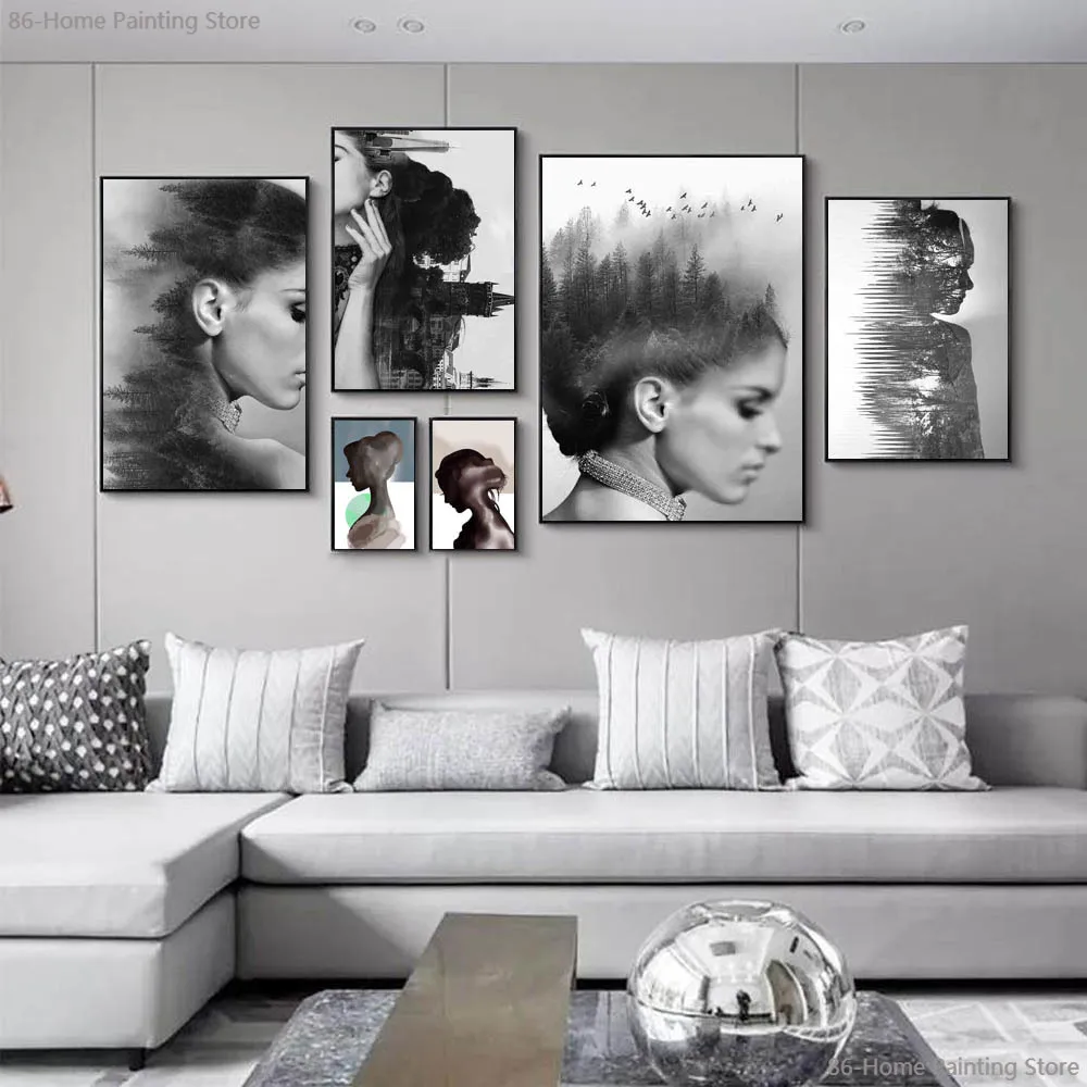 

Figure Canvas Painting Landscape Abstract Goddess Gift Wall Art Black and White Wall Decor Home Decoration Pictures Posters