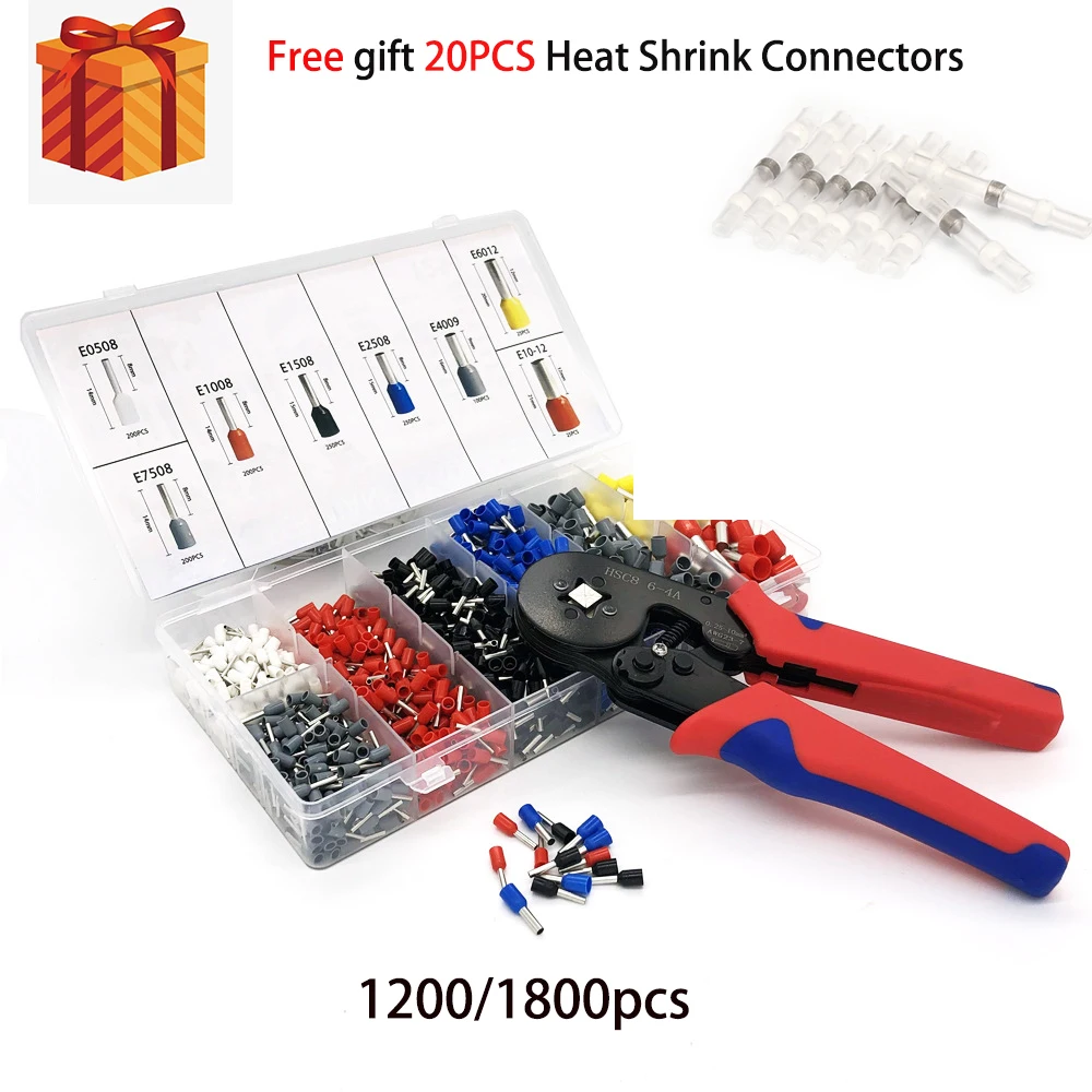 

1800Pcs Tubular Terminal + HSC8 6-4A Crimping Pliers Tool Kit 0.25-10mmÂ² 23-7AWG Manual Crimping Pliers Ferrule Crimp set