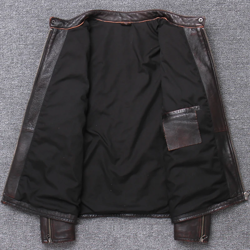 

Factory 2020 New Men Vintage Red Motorcycle 100% Real Cowhide Rider Winter Russian Coat Free Shipping