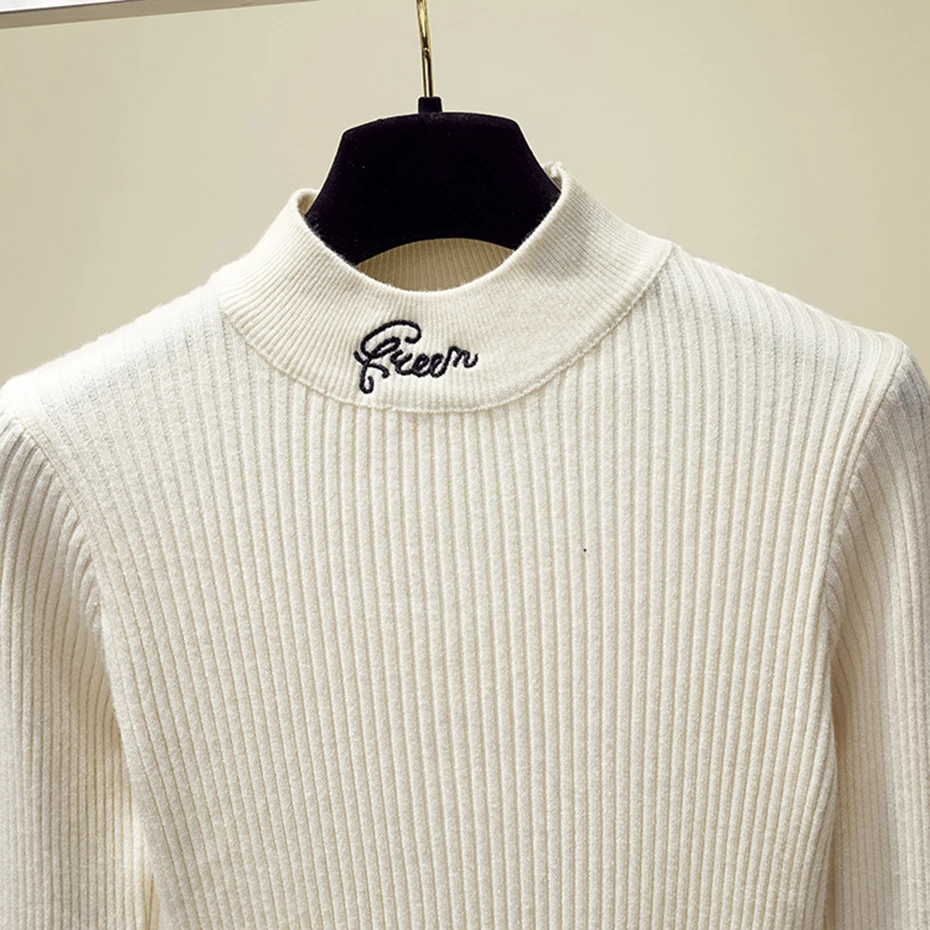 7 ярких цветов осенне-зимний новый свитер с вышитым буквенным принтом высоким