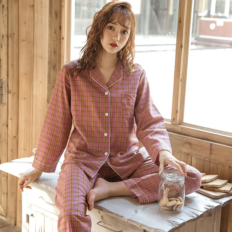 Long Sleeve Pajamas Autumn Trousers Suit Fashion Pyjama Set Large Size Nightwear Home Service House Nightdress Costume Outfit
