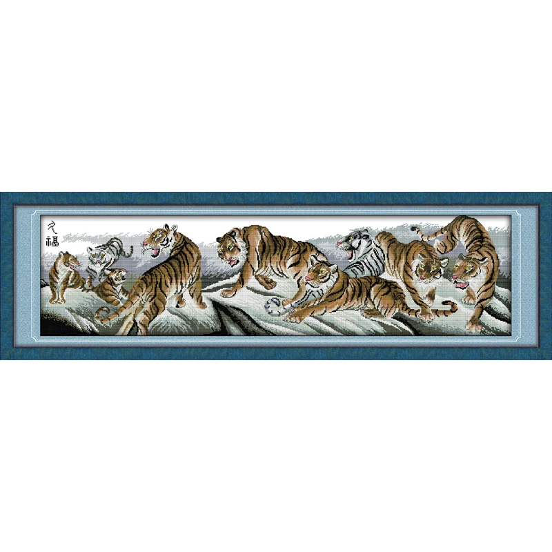 

Everlasting Love The Nine Tigers Painting Ecological Cotton Cross Stitch Kits 14CT Printed DIY Gift Wedding Decoration For Home