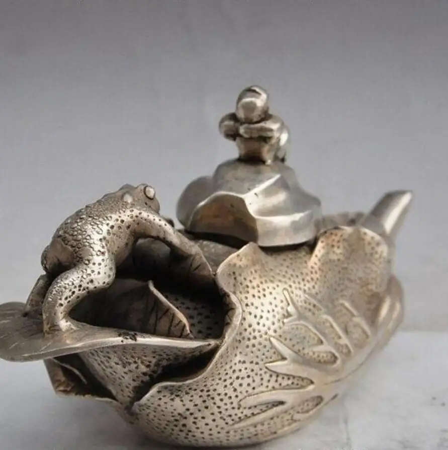 9 &quotКитайский Серебряный мальчик жаба bufo лягушка капуста статуя желтое вино чай