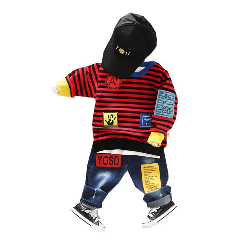 Детская Хлопковая одежда для маленьких мальчиков на весну и осень полосатая