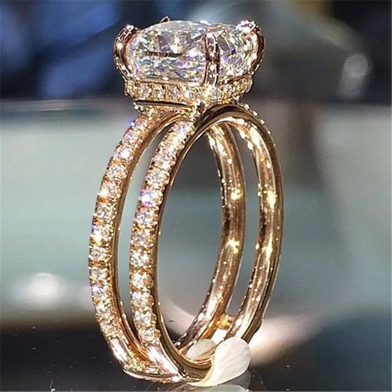 

Modyle Big White Cubic Zircon Wedding Jewelry Luxury Gold Color Two layers Crown engagement Ring for Woman Dropshipping