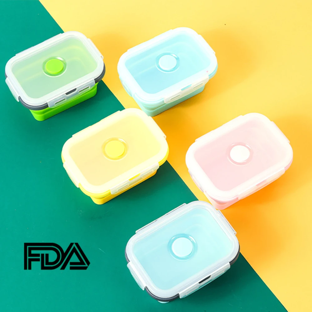 

4pcs/set Silicone Lunch Box Outdoor Fresh-keeping Bowl Colorful Folding Portable Fruit Food Container Lunch Box Eco-Friendly