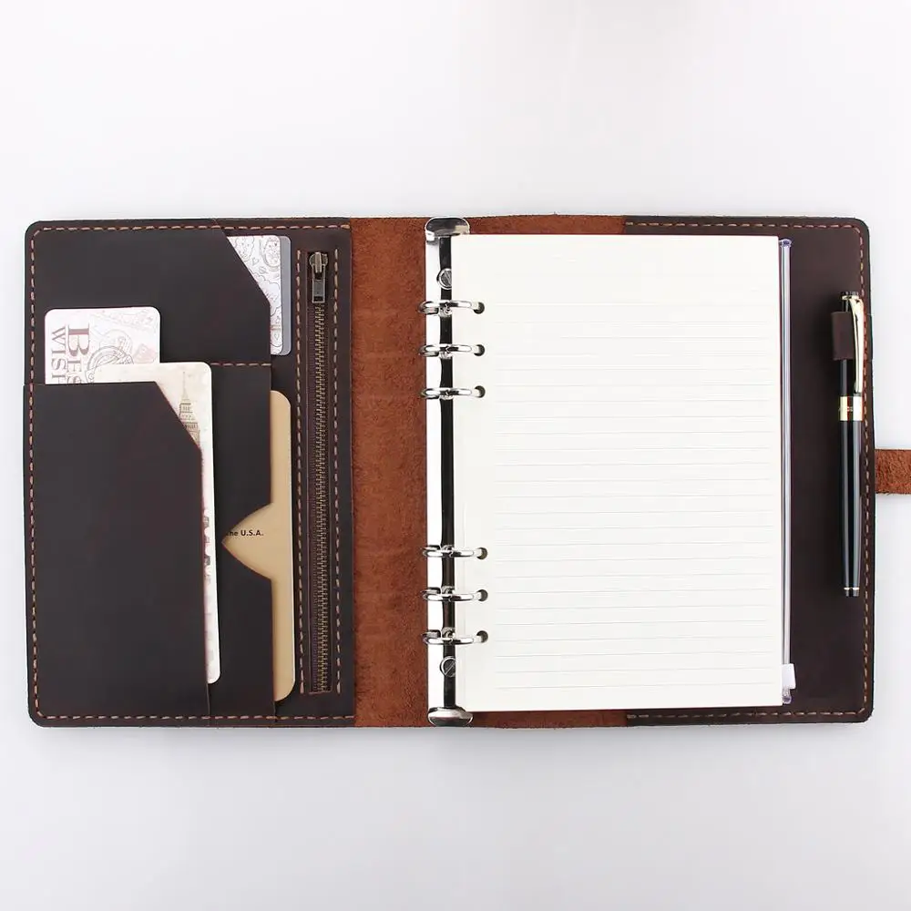 Personalized A5 Refillable Ring Binder Leather Travel Notebook