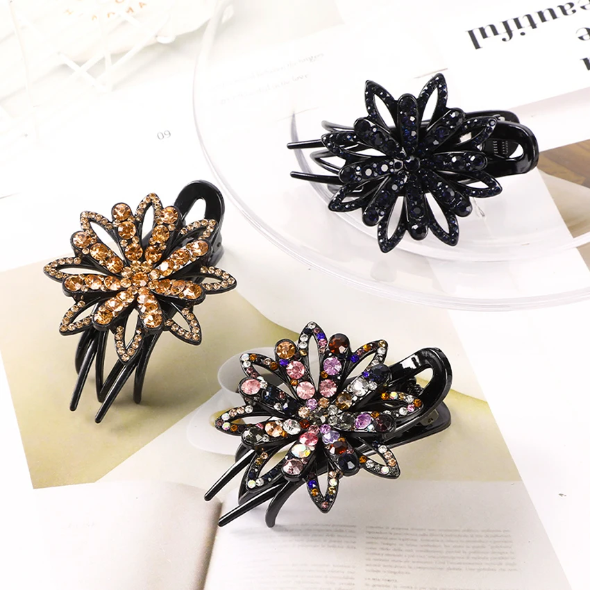 LEVAO Elegant Rhinestone Women's Hair Clip Color Diamond Plastic Barrettes Fashion Geometric Duckbill Clip Hair Accessories images - 6