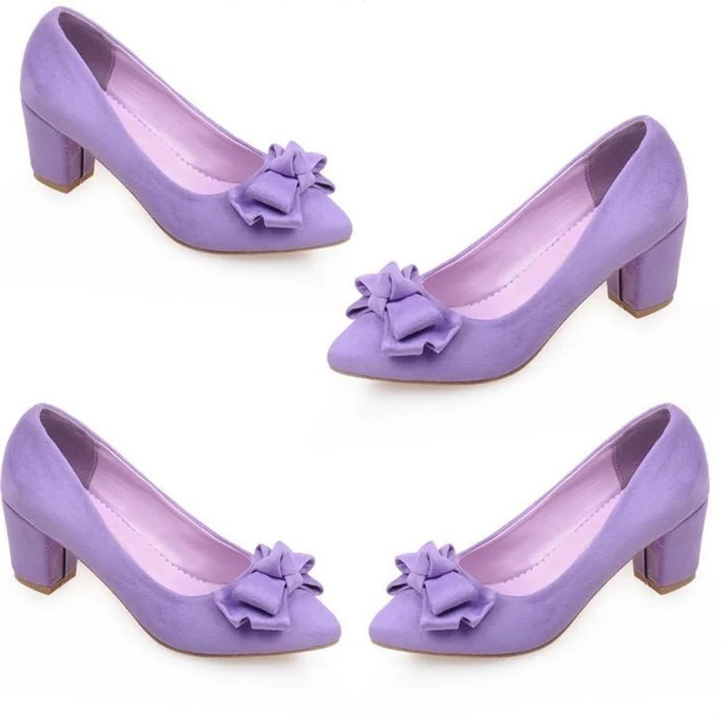 

Ladies Cindella Shoes Purple Pumps Pointy Toe Sweet Style Wide Fitting 43-34 Low Cutter Slip-Ons With Bow 6cm Square heeled Pink