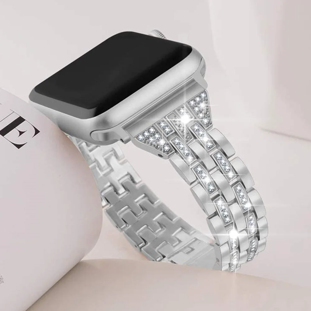 

Women Jewelry Diamond Loop Strap for Apple Watch 4 3 2 38mm 40mm Stainless Steel Watch Band for Iwatch 5 44mm 42mm Bracelet Gift