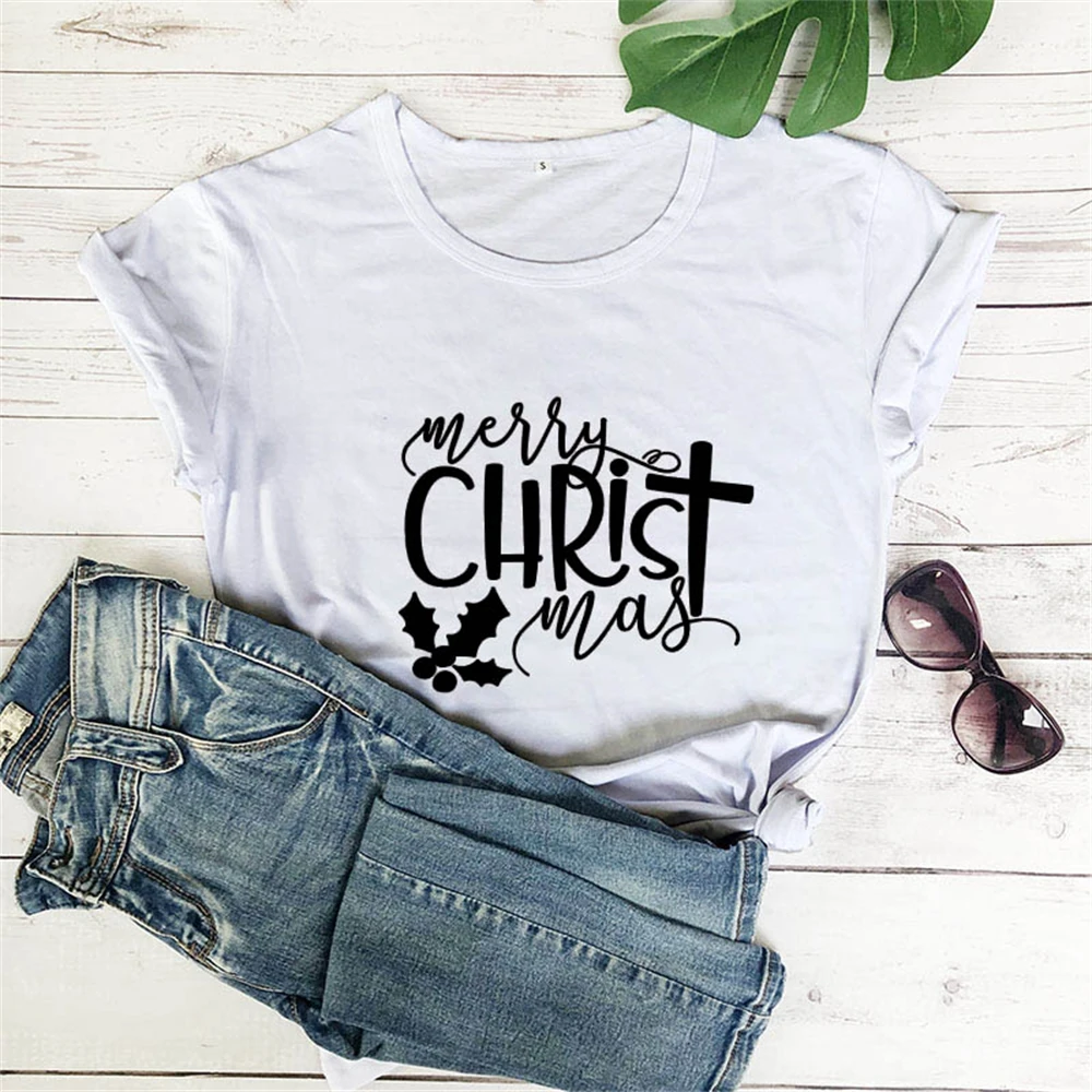 

Merry Christ Christmas Printed New Arrival Women's Funny Casual T-Shirt Christmas gift shirt holiday shirts TX5620