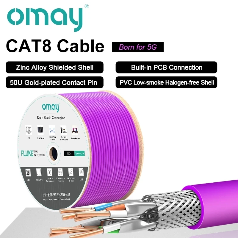 

OMAY RJ45 CAT8 экранированный кабель 40 Гбит/с 2000 МГц S/FTP 22AWG 4PR оксиgn-Free Copper LSZH ANSI/TIA 568C.2-1 & ISO/IEC TR 11801