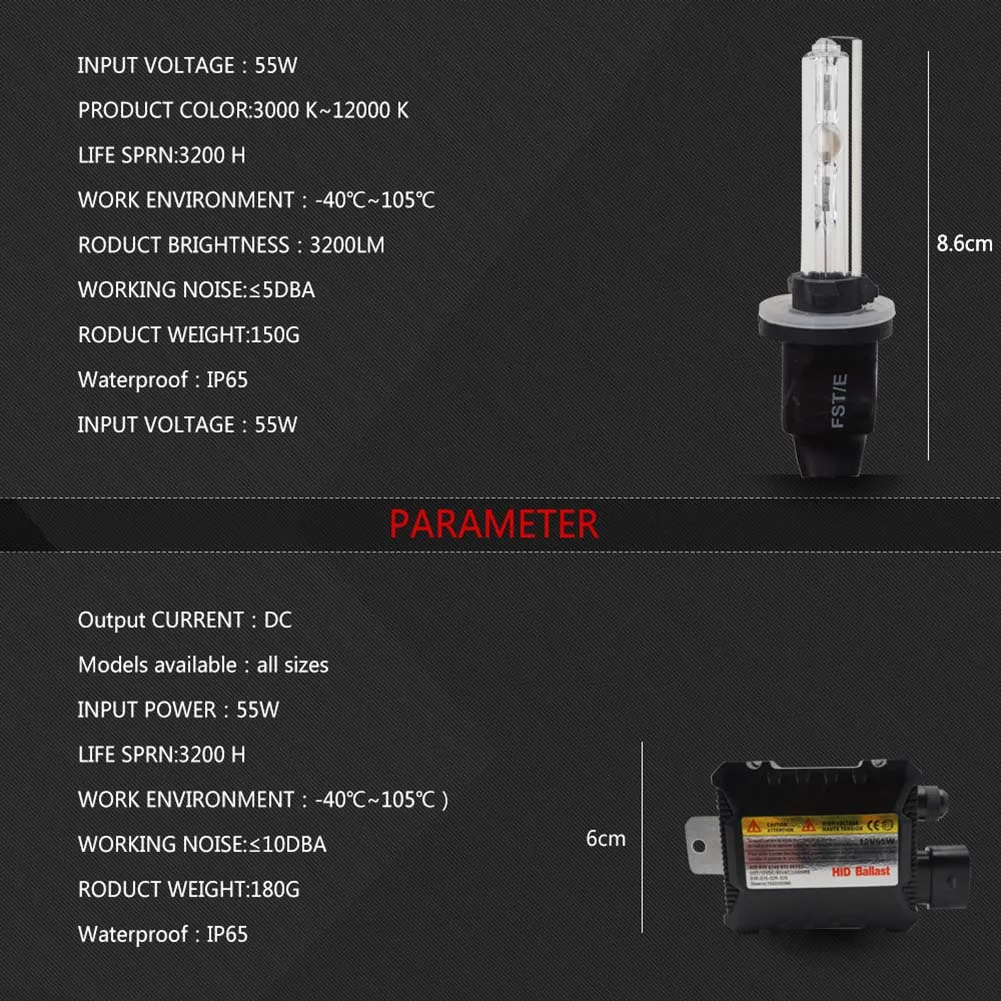 

One Set Slim Ballast Kit Xenon Hid Kit 55W Waterproof Carheadlight Whitelight Lightsource