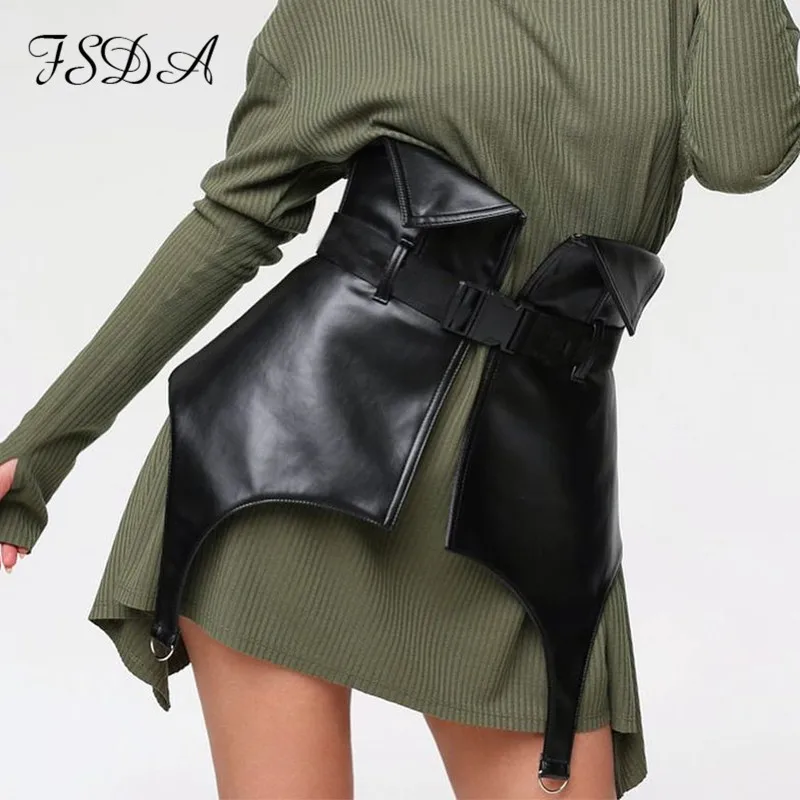FSDA 2021 юбка из искусственной кожи черного цвета с поясом Асимметрия серьги для