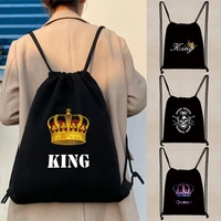 canvas drawstring backpack for gym bagswimming bagsports bagsking queen print bags for girls shoulder tote shopper chest bags