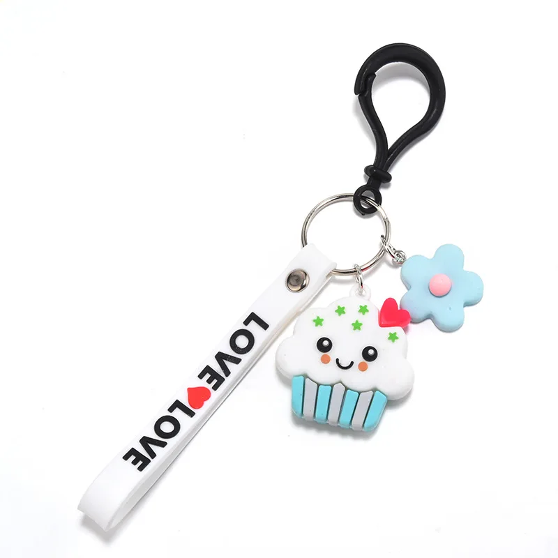 

Cartoon Cake Keychains Lovely Expression Soft Glue Flower Key Chains Pendant Car Bag Pendant Activity Small Gift Key Ring