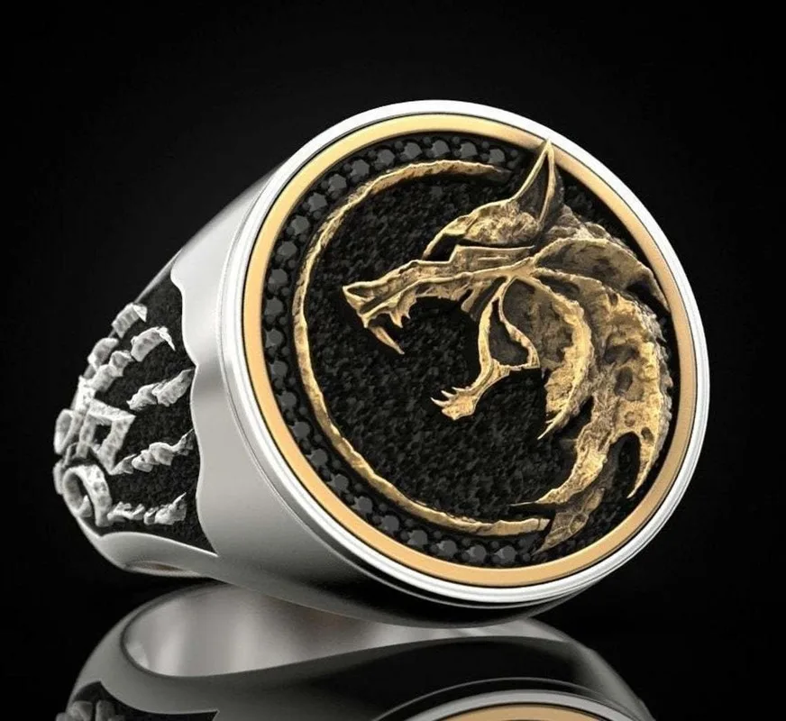 

Hunter Wolf Claw Ring 925 Silver Viking Warrior Vintage Bicolor Men's Ring Gift Jewelry Ring Wholesale Size 7-12