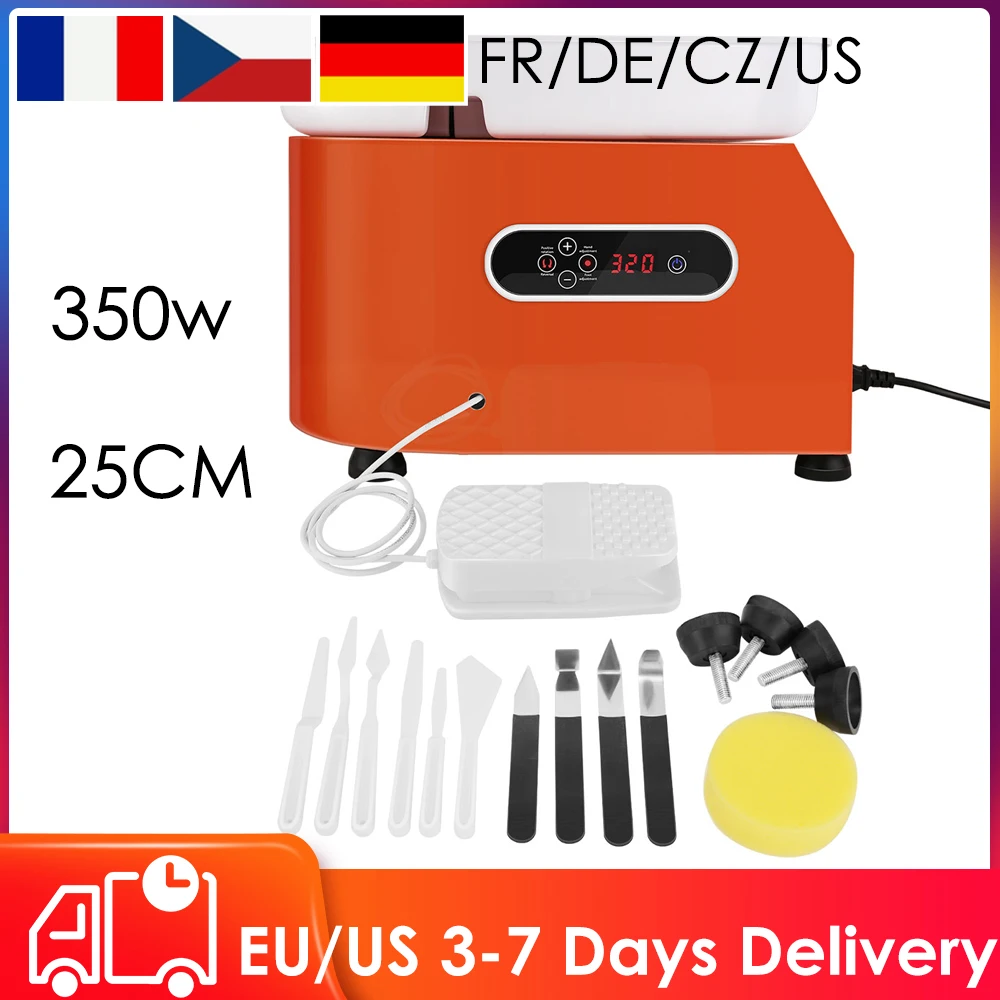 Rueda el&eacute;ctrica de cer&aacute;mica con pedales de pie, m&aacute;quina para formar cuencos lavables y desmontables con 11 piezas, herramientas de arcilla DIY-0