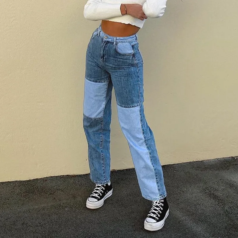 

High waist jeans woman 2020 femme taille haute jean slim vaqueros cintura al nouveau waisted straight leg black baggy Splicing