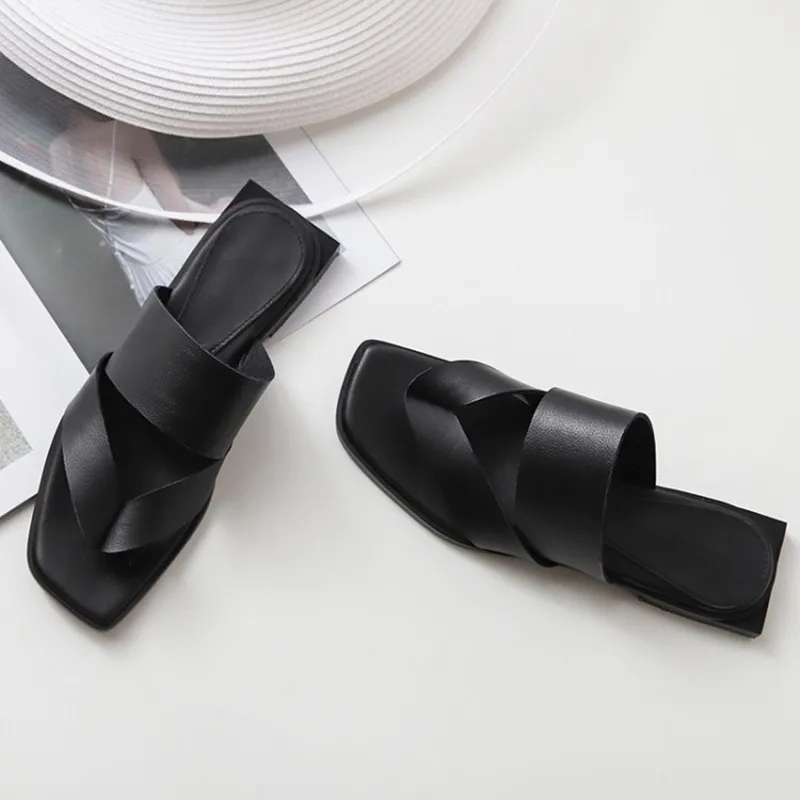 Женские шлепанцы из 100% бычьей кожи Повседневные Вечерние на плоской подошве