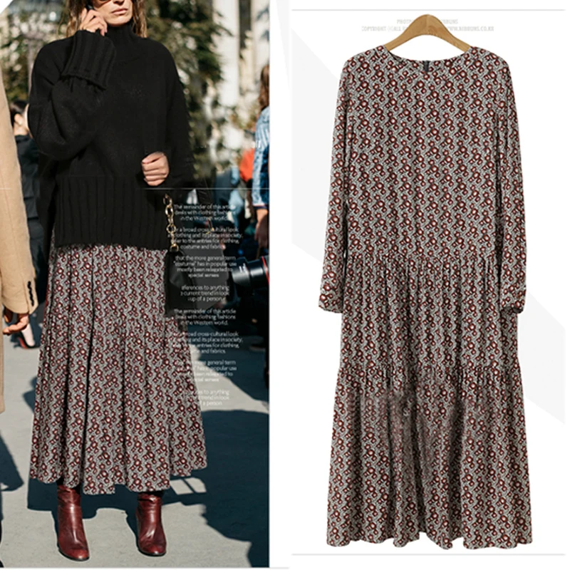 Новый размера плюс 2021 Весна Европейский Стиль Цветочные женские платья с