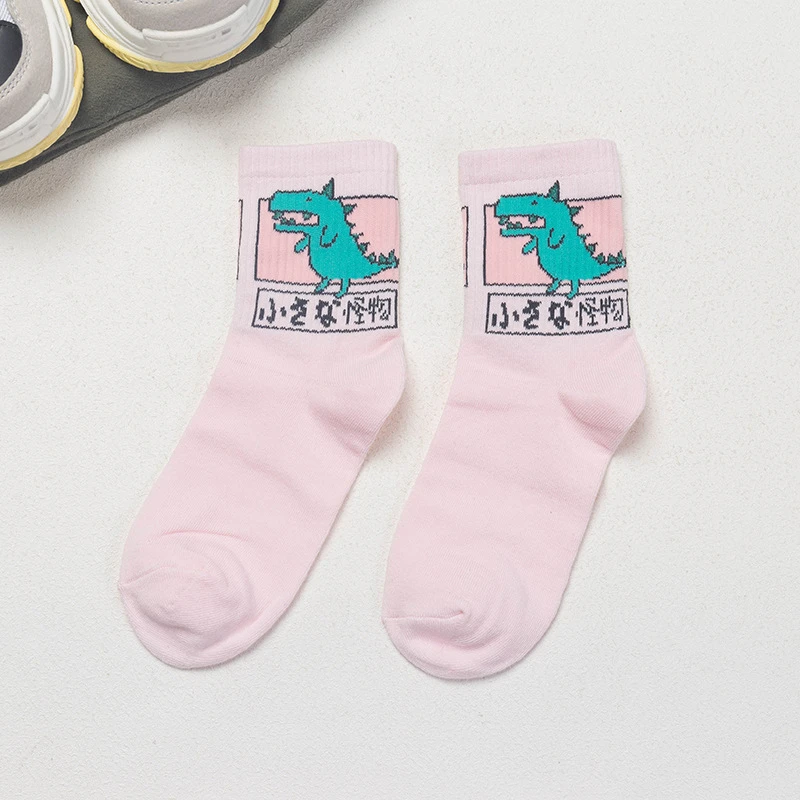 pink dinosaur CHAOZHU японский swag мультфильм Динозавр пекарь молоко посылка для женщин девочек забавные носки повседневные уличные хип-хоп Модные женские harajuku - Цвет: pink dinosaur