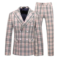 2021 brown classic plaid tweed suit for men slim fit groom wedding tuxedo blazer male formal business jacket vest pants 3 piece