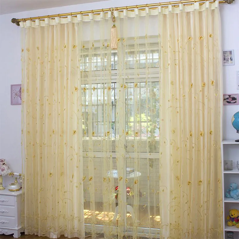Золотая занавеска Цветочная прозрачная вуаль европейские окна Современная